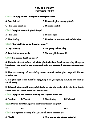 Đề kiểm tra 15 phút môn Công nghệ 7 (Có đáp án)